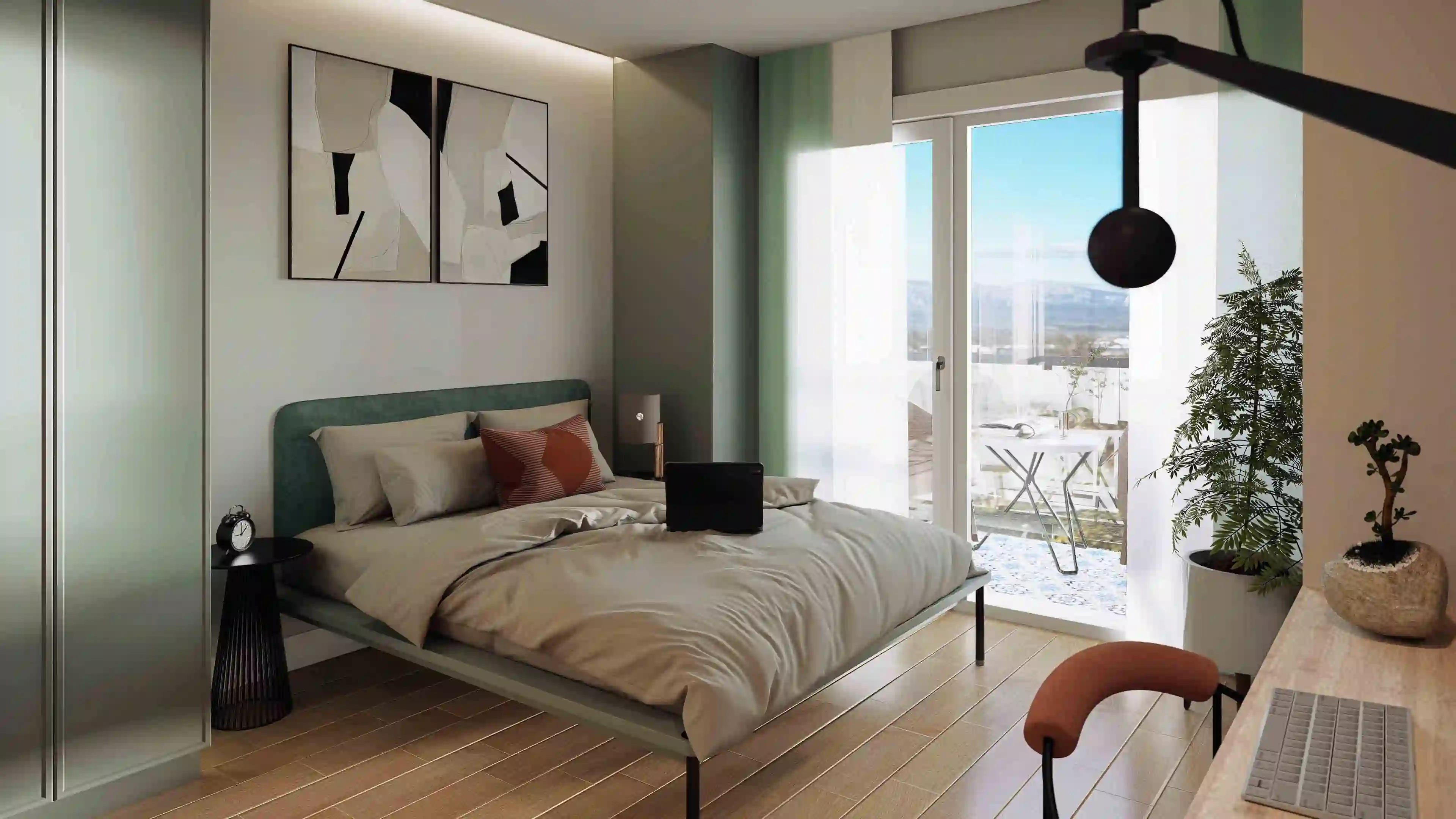 Vivienda_Tipo_B_Dormitorio y terraza